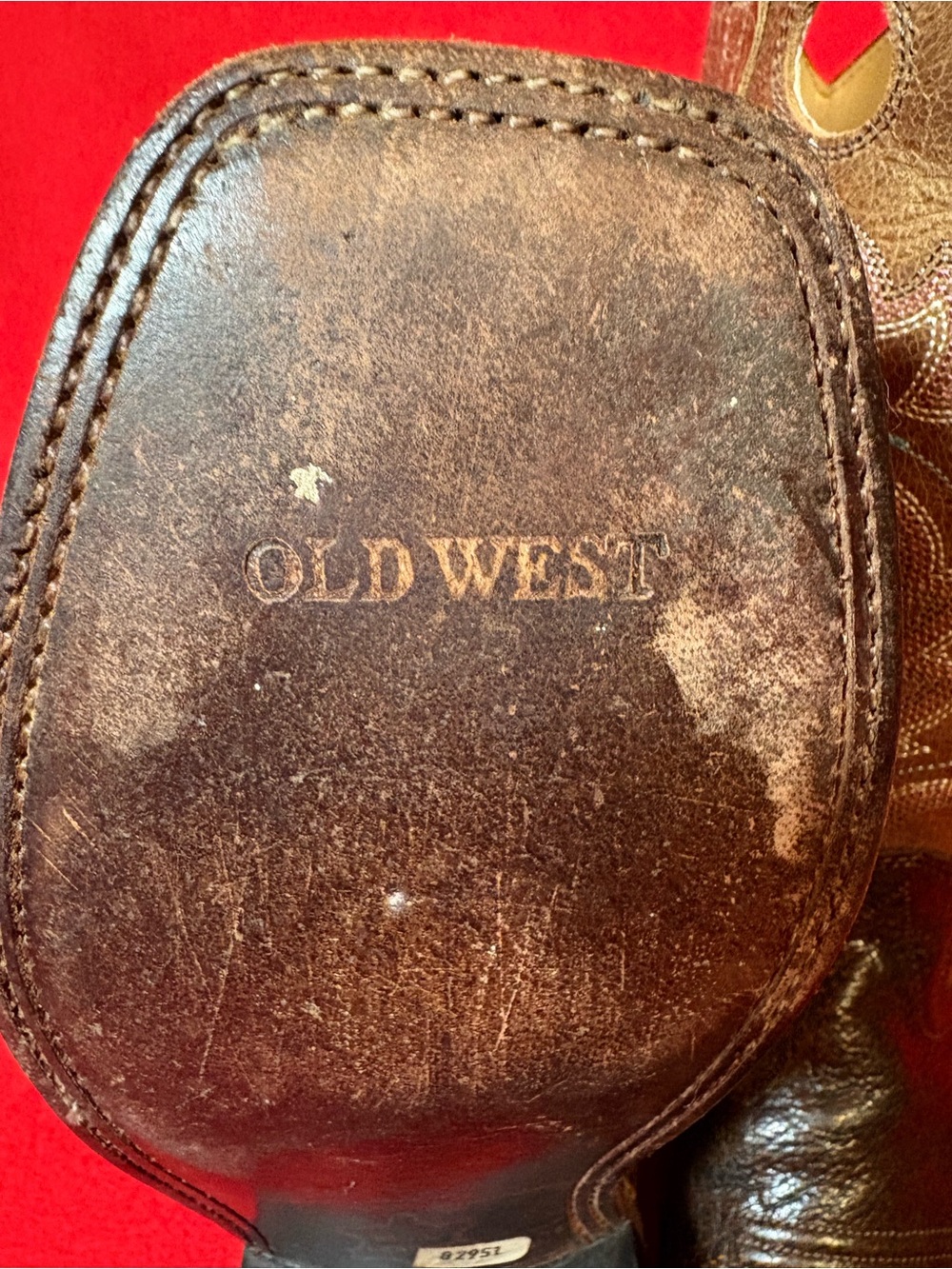 Old West Youth 6D Brown Leather Square Toe Cowboy Boots Blue Stitching - Picture 10 of 13